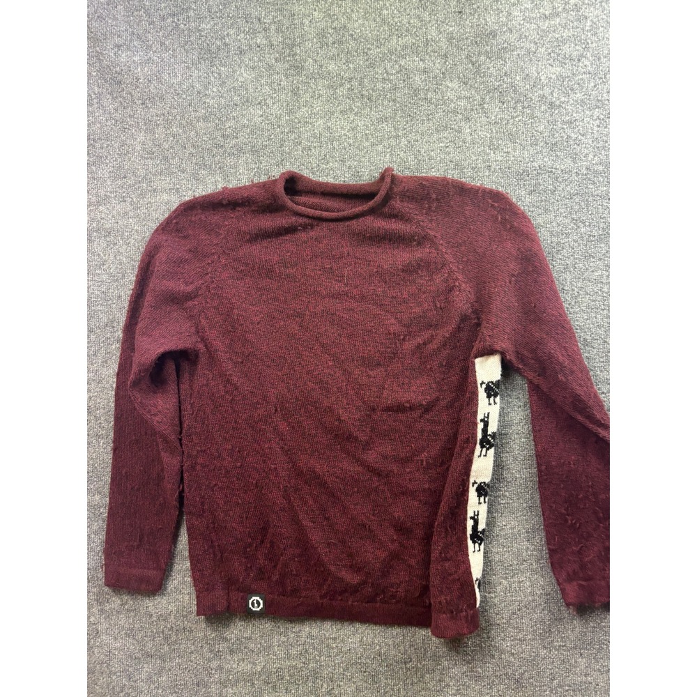 PAKA Alpaca Wool Sweater Women L Burgundy Llama Intarsia Handmade Raglan Knit